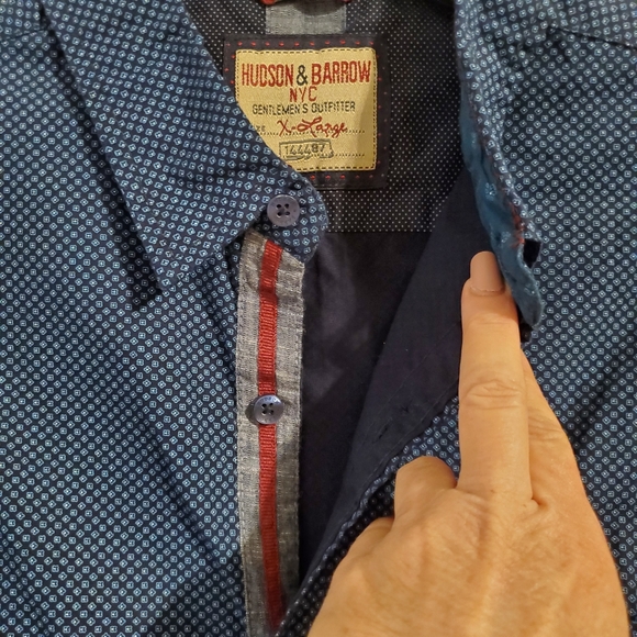 Men's Navy Patterned Polo by Hudson & Barrow - Picture 6 of 6